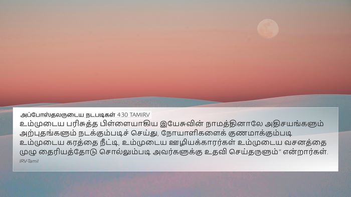 அப்போஸ்தலருடைய நடபடிகள் 4:30 TAMIRV Bible Verse Image