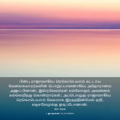 Picture 03 - 1 இராஜாக்கள் 12:18 TAMIRV - பின்பு ராஜாவாகிய - Bible Verse Picture