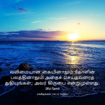 Picture 03 - சங்கீதங்கள் 136:12 TAMIRV - வலிமையான - Bible Verse Picture
