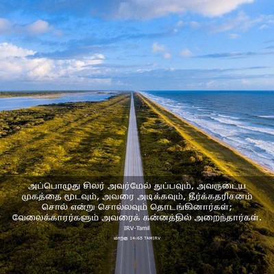 Picture 03 - மாற்கு 14:65 TAMIRV - அப்பொழுது சிலர் - Bible Verse Picture