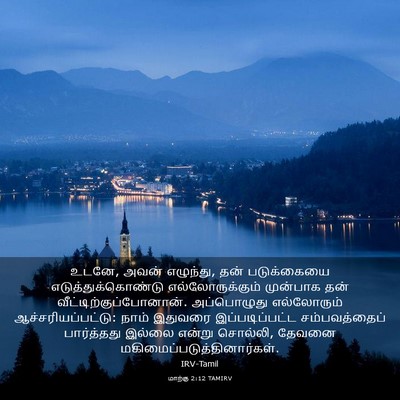 Picture 03 - மாற்கு 2:12 TAMIRV - உடனே, அவன் எழுந்து, - Bible Verse Picture