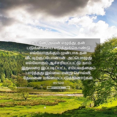 Picture 05 - மாற்கு 2:12 TAMIRV - உடனே, அவன் எழுந்து, - Bible Verse Picture