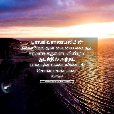 Picture 05 - லேவியராகமம் 4:29 TAMIRV - பாவநிவாரணபலியின் - Bible Verse Picture