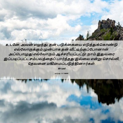 Picture 06 - மாற்கு 2:12 TAMIRV - உடனே, அவன் எழுந்து, - Bible Verse Picture