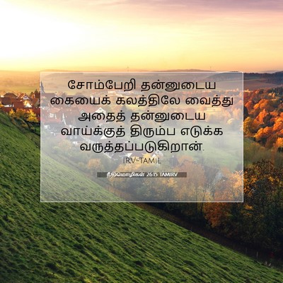 Picture 07 - நீதிமொழிகள் 26:15 TAMIRV - சோம்பேறி தன்னுடைய - Bible Verse Picture