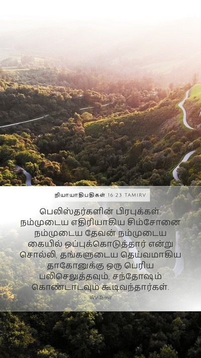 நியாயாதிபதிகள் 16:23 TAMIRV Mobile Phone Wallpaper - பெலிஸ்தர்களின் - Mobile Bible Verse Wallpaper